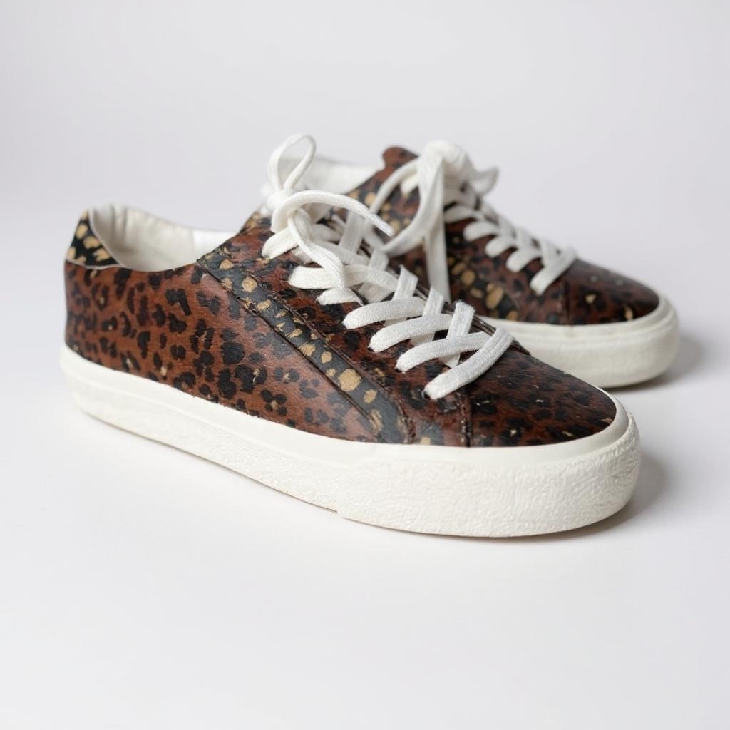 Womens Madewell Pony Hair Cheetah Print Sidewalk Sneakers 7
